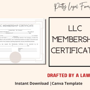 LLC Membership Certificate Canva Template, LLC Share Certificate, Limited Liability Company Share Certificate, LLC documents, start llc form