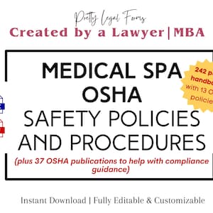 Medical Spa Safety Policies and Procedures Manual Med Spa Safety SOPs Med Spa OSHA Compliance Medical Spa Handbook Nurse Injector Template
