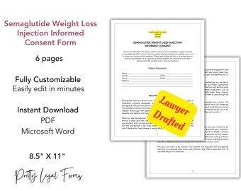 consent for semaglutide Semaglutide Consent Form Weight Loss Injection Intake Forms, Fat Loss  Patient Informed Consent Template Med Spa Form Ozempic GLP-1 Consent