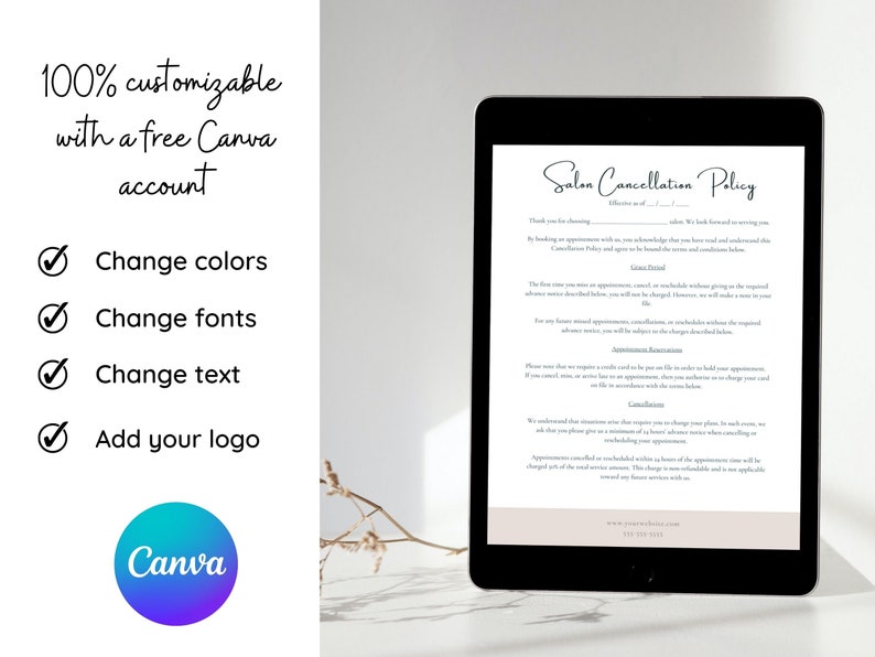 Salon Cancellation Policy CANVA Template Salon Appointment Policy