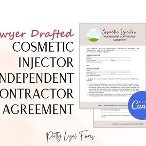 Cosmetic Injector Contract CANVA Template Aesthetic Nurse Injector Independent Contractor Agreement 1099 Medical Spa Contract Botox Nurse