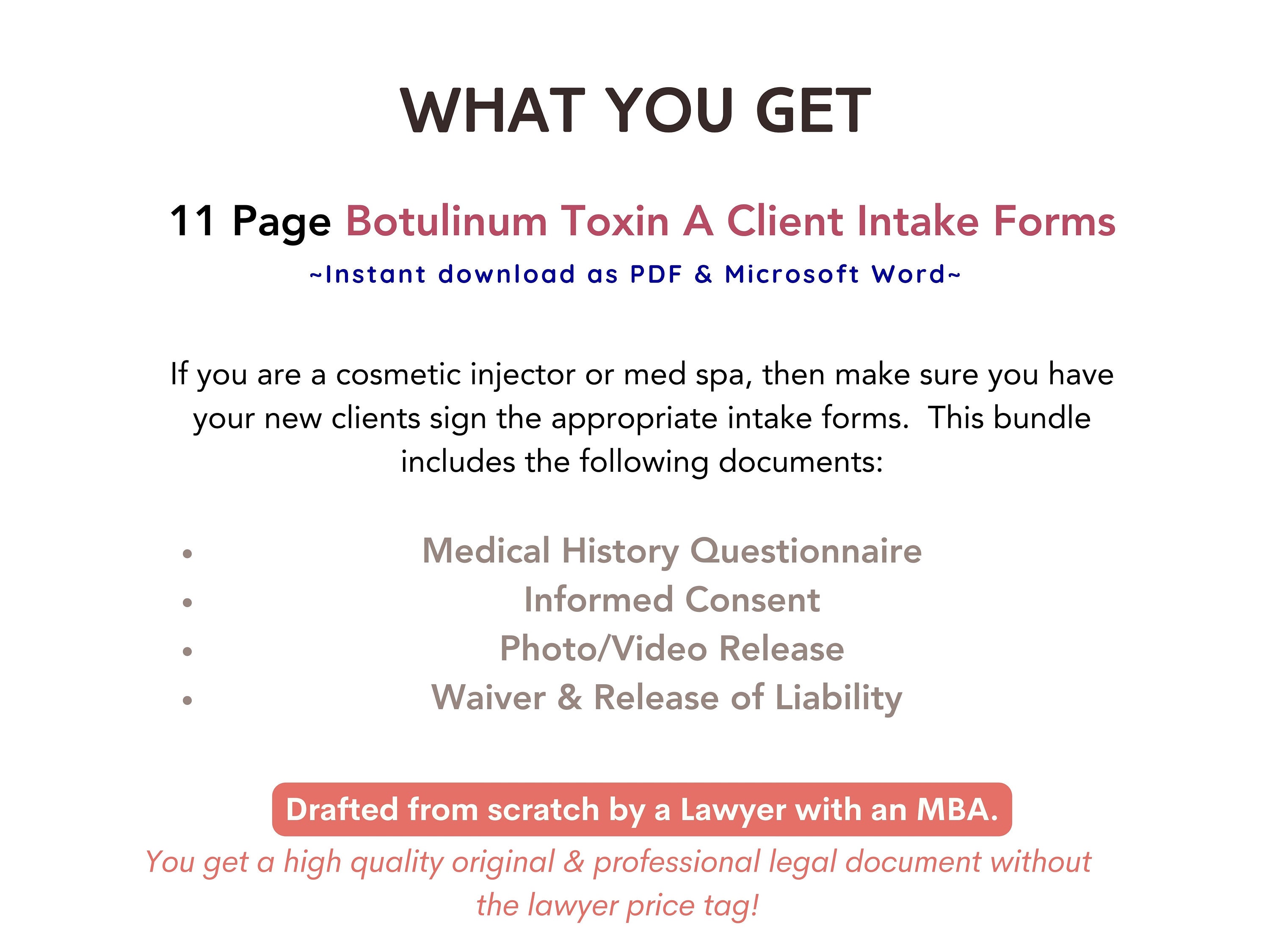 Botox Intake Forms Botulinum Toxin Consent Cosmetic Injector Waiver Med ...