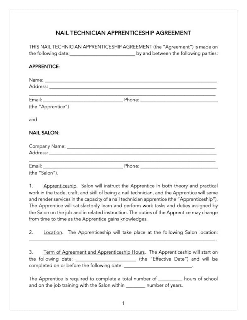 Nail Tech Apprentice Contract Template, Nail Technician Contract, Nail ...