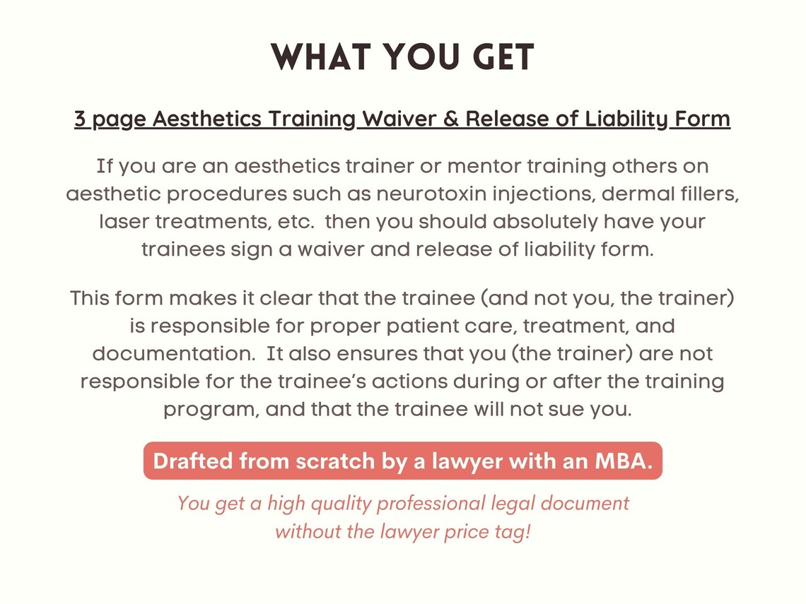 Cosmetic Injector Training Waiver and Release of Liability, Aesthetics