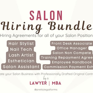 Salon Hiring Bundle Salon Employee Agreements Spa Independent Contractor Hair Stylist Form Lash Artist Esthetician Templates Nail Tech