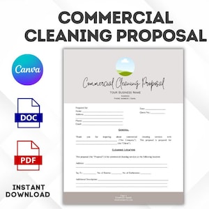 Plantilla Canva de propuesta de limpieza comercial, estimación de limpieza comercial, cotización de servicios de limpieza, plantilla editable de formulario de negocio de limpieza