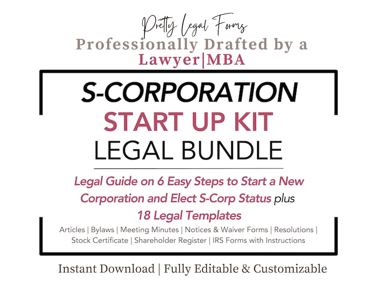Leagl Include S-corp Legal Bundle Corporation Documents Kit Scorp Bylaws Template ...