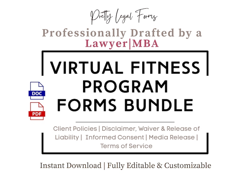 Virtual Fitness Legal Forms Bundle Online Fitness Coach Waiver Informed ...