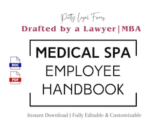 Medical Spa Employee Handbook, Med Spa Employee Manual, Spa Employee Onboarding Template, Med Spa New Employee Hiring Forms Editable