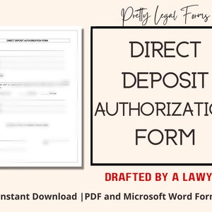 Direct Deposit Authorization Form, New Employee Forms New Hire Direct Pay Template, Onboarding and HR Instant Forms Editable