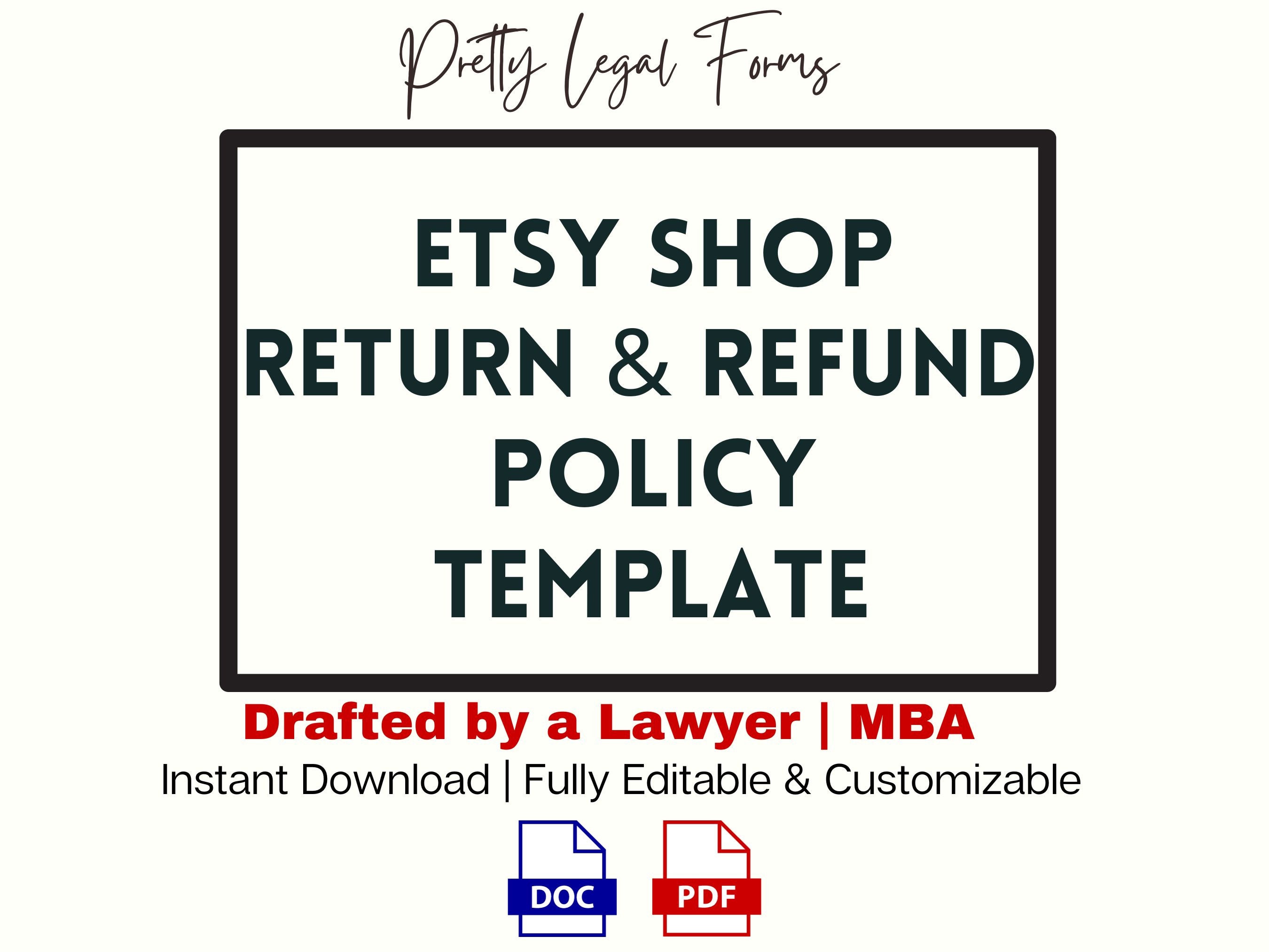 Etsy Seller Refund Policy Template, Etsy Shop Return Policy Form