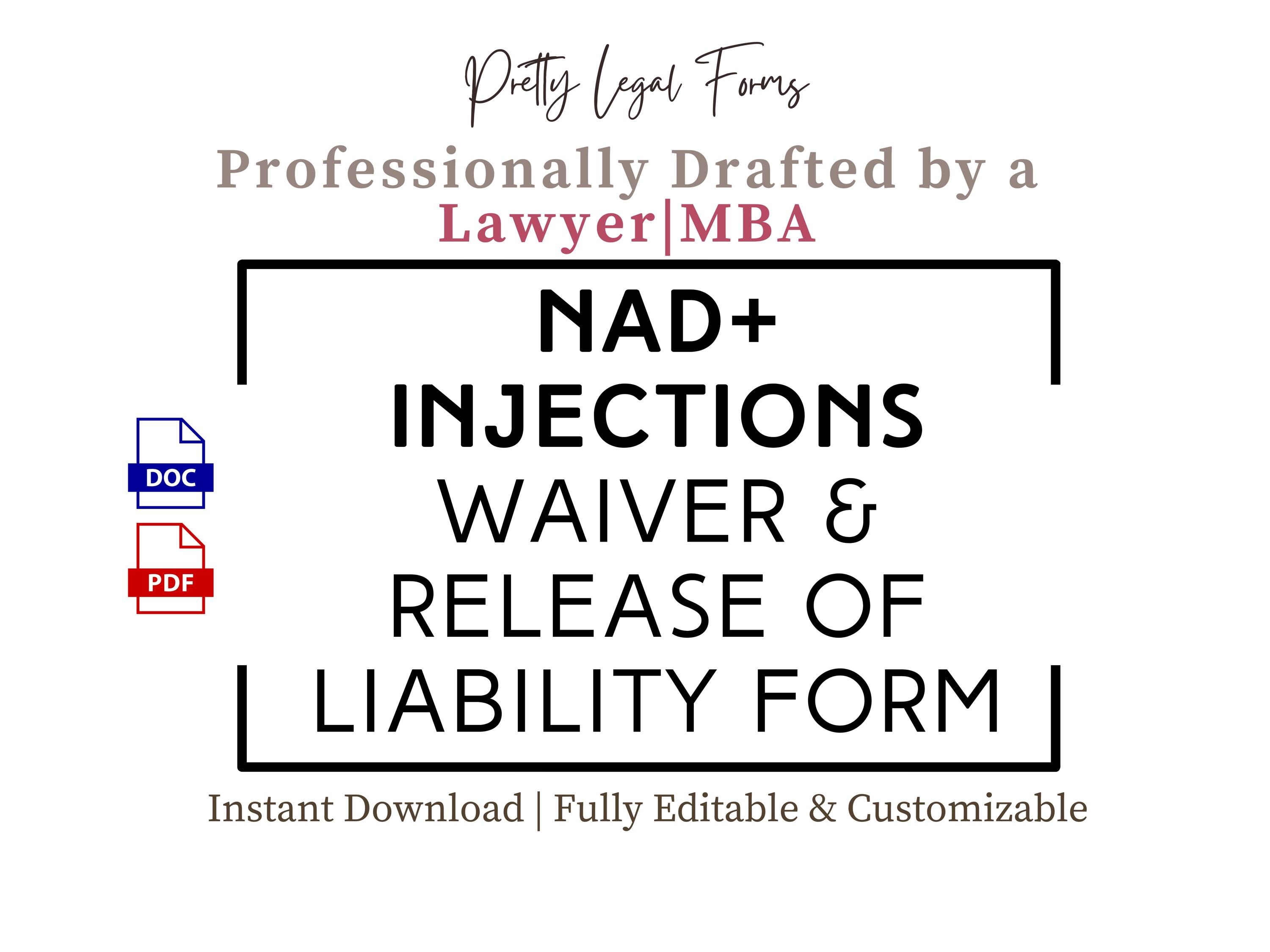 Hand Injection Addendum Forms NAD Injections Waiver and Release of Liability NAD+ Shots Release Form ...