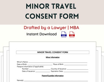 Minor Travel Consent Form | Child Travel Authorization Form | Legal Template | Fully Editable | Child Travel Permission Form