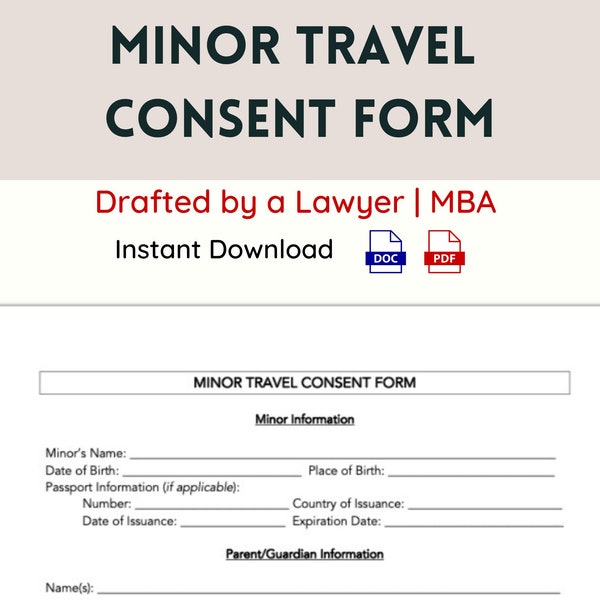 Minor Travel Consent Form | Child Travel Authorization Form | Legal Template | Fully Editable | Child Travel Permission Form