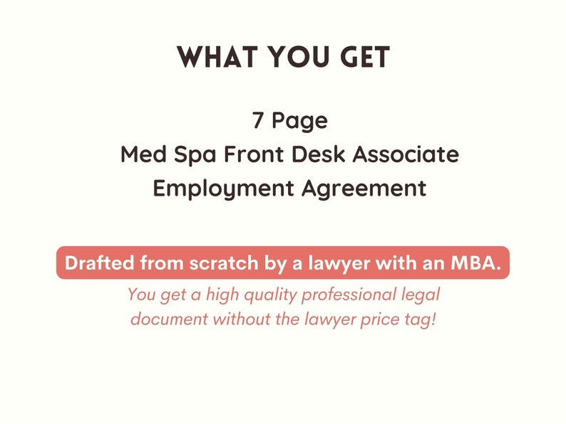 Medical Spa Front Desk Associate Employment Agreement Contract Template