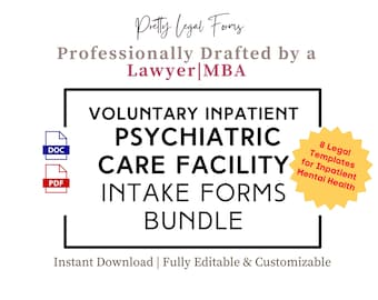 Voluntary Stationäre Psychiatrie Forms Bundle Mental Gesundheit Rückzug Intake-Zustimmungsverzicht Vorlage Stationäre psychiatrische HIPAA Zustimmung