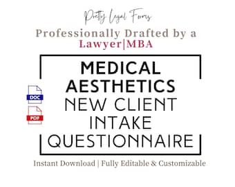 Aesthetics Intake Questionnaire: Med Spa Forms, Face Diagram (PDF)
