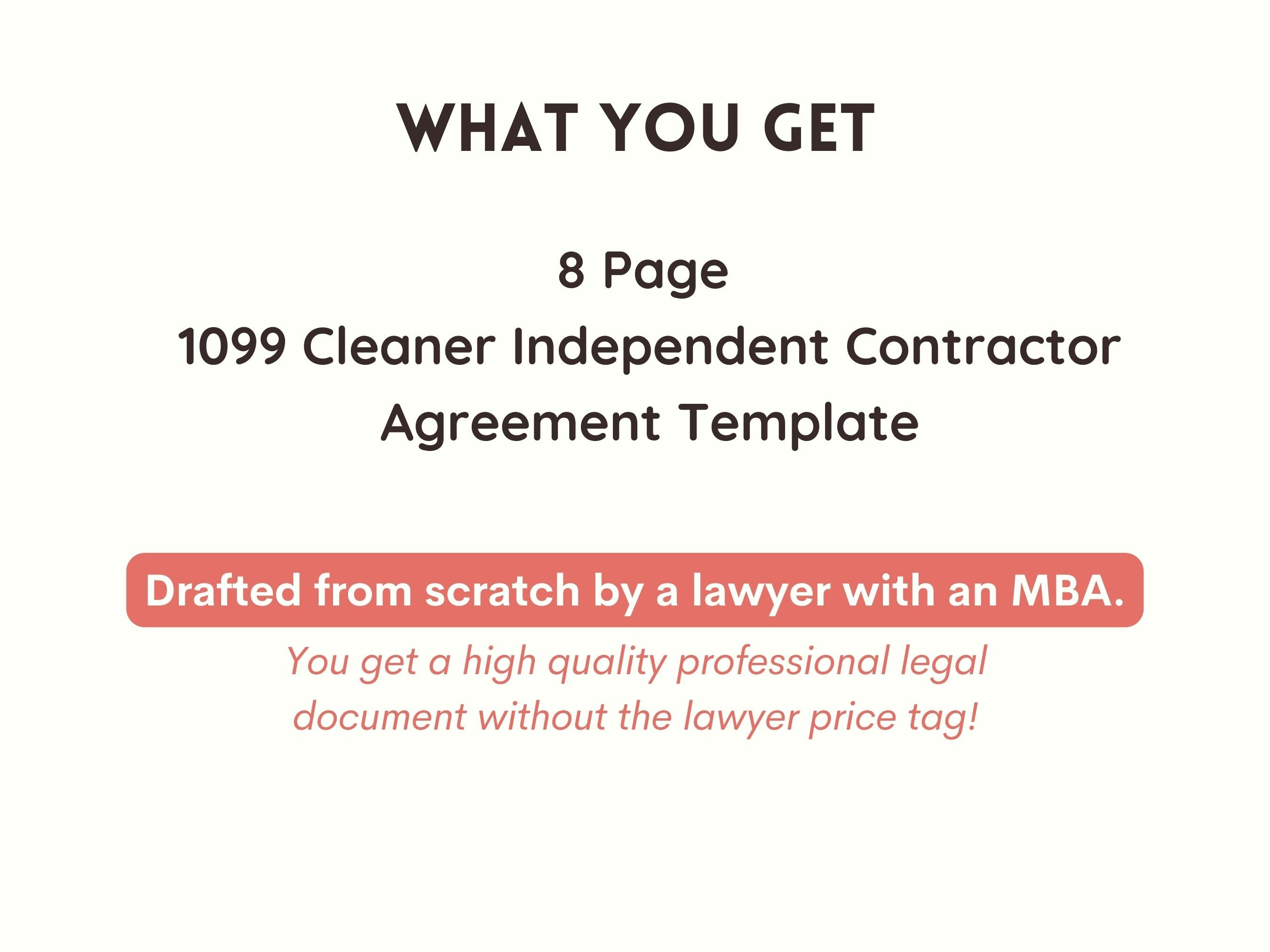 Cleaning Contract 1099 Independent Contractor Agreement for Cleaner ...