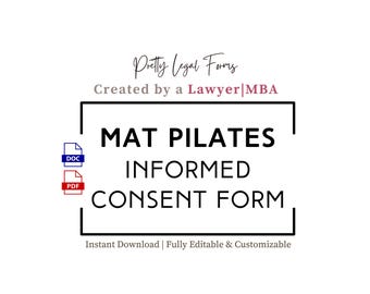 Einverständniserklärung für Matten-Pilates | Anmeldeformulare für Pilates-Fitness-Trainer | Bearbeitbare Vorlage