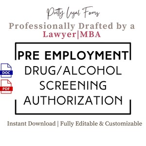 Formulario de detección de drogas previo al empleo Plantilla de autorización para pruebas de drogas y alcohol para empleados Consentimiento para pruebas de drogas para incorporación de empleados de RR.HH.