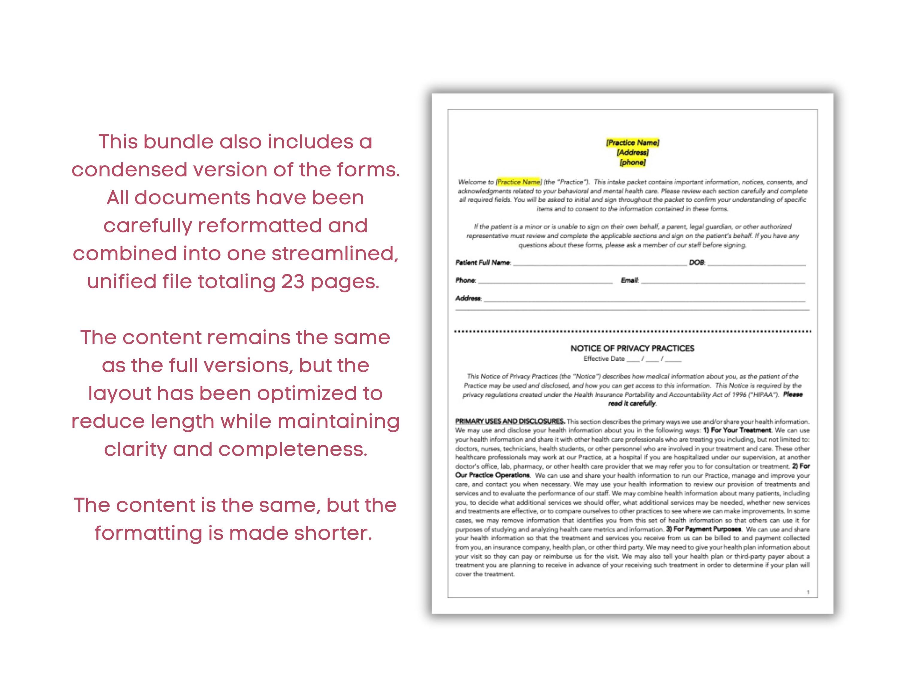 Behavioral and Mental Health Intake Forms Template Bundle - Consents ...