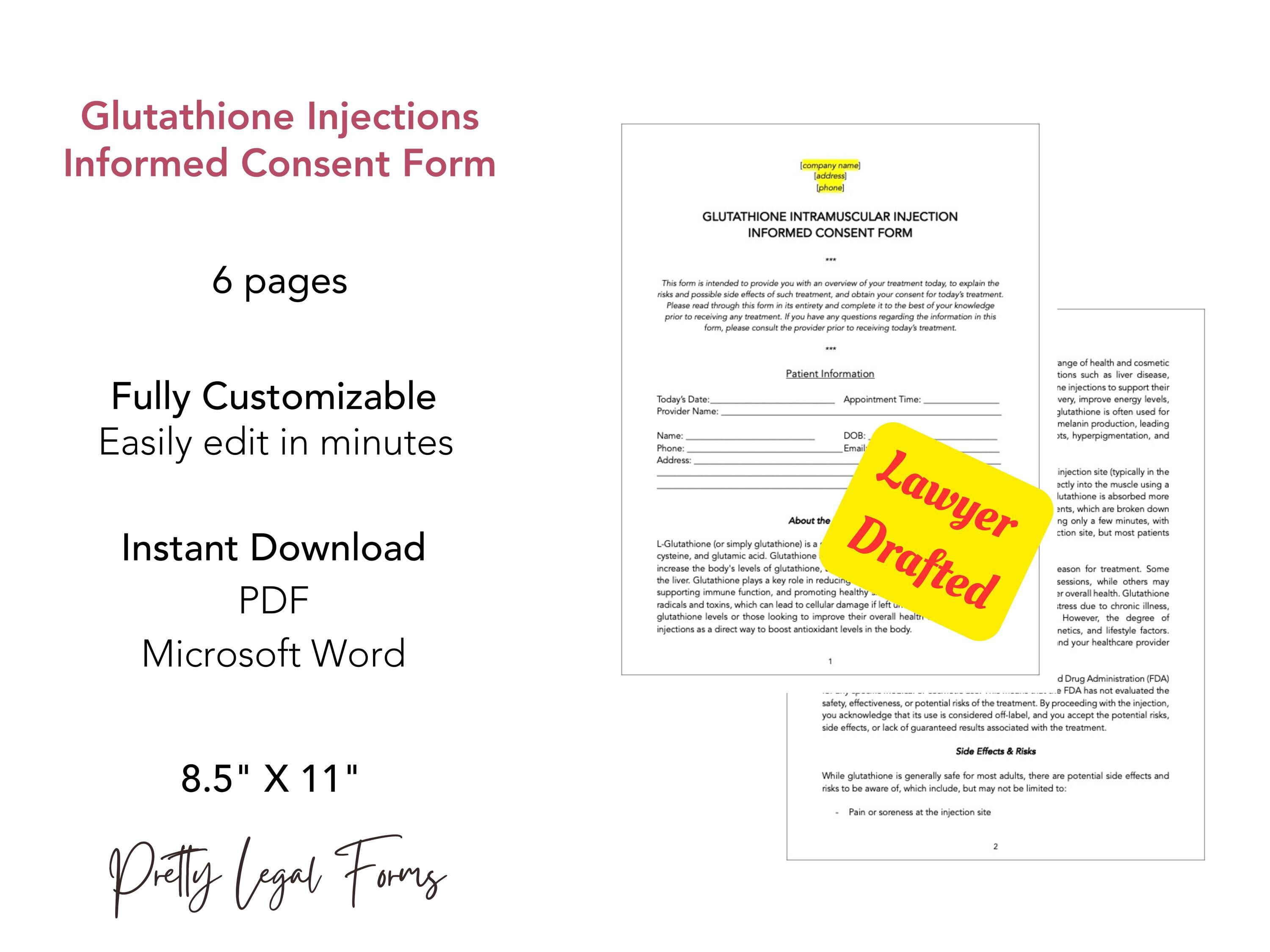 Glutathione Injections Consent Form Glutathione IM Shots Informed Consent Template Aesthetic Injectables Client Intake Med Spa Consent - Etsy Glutathione Injections Consent Form Glutathione IM Shots Informed Consent Template Aesthetic Injectables Client Intake Med Spa Consent - Etsy