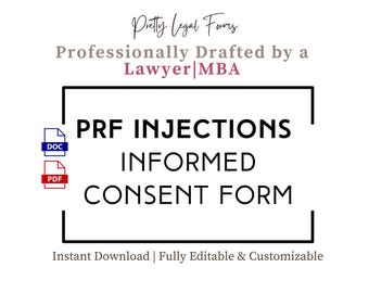 PRF Injections Informed Consent Platelet Rich Fibrin Injectables Consent PRF Forms Medical Spa Template Aesthetic Nurse Injector Intake