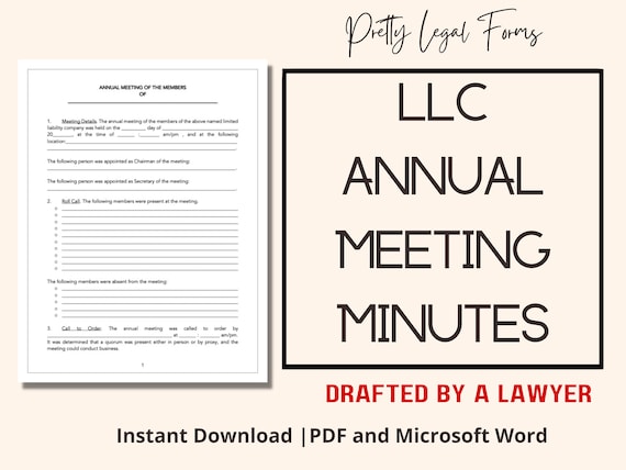 LLC Annual Meeting Minutes Template, Limited Liability Company Annual Meeting of Members Resolution Form New LLC Start Up Documents