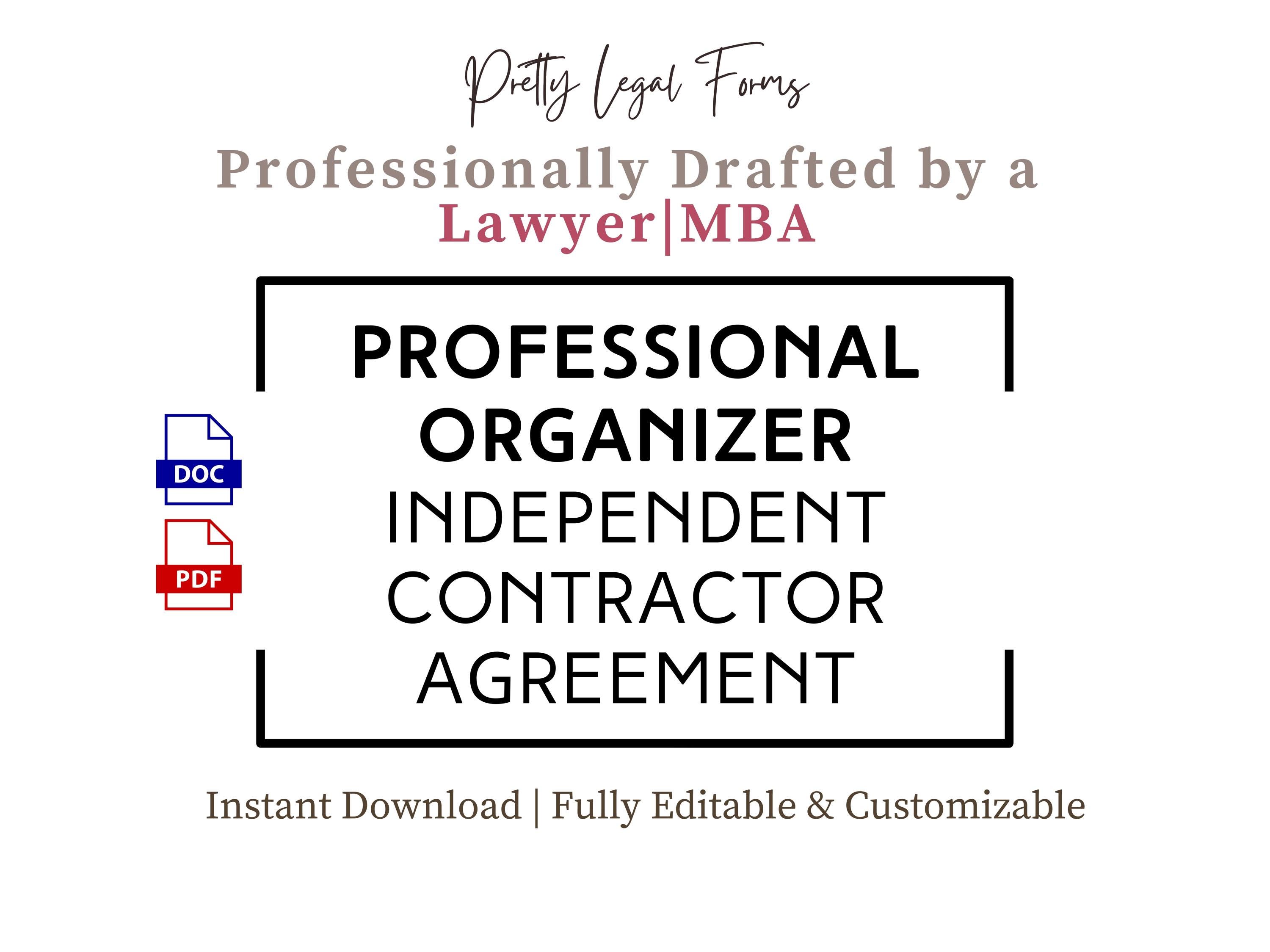 Professional Organizer Independent Contractor Agreement Template 1099 Organizer Contract Form Editable Legal Document Organizing Business