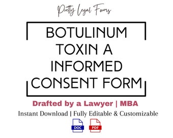 Botox Consent Form, Cosmetic Injector Informed Consent Form, Botulinum Toxin A Consent, Botox Forms, Nurse Injector Template Medical Spa