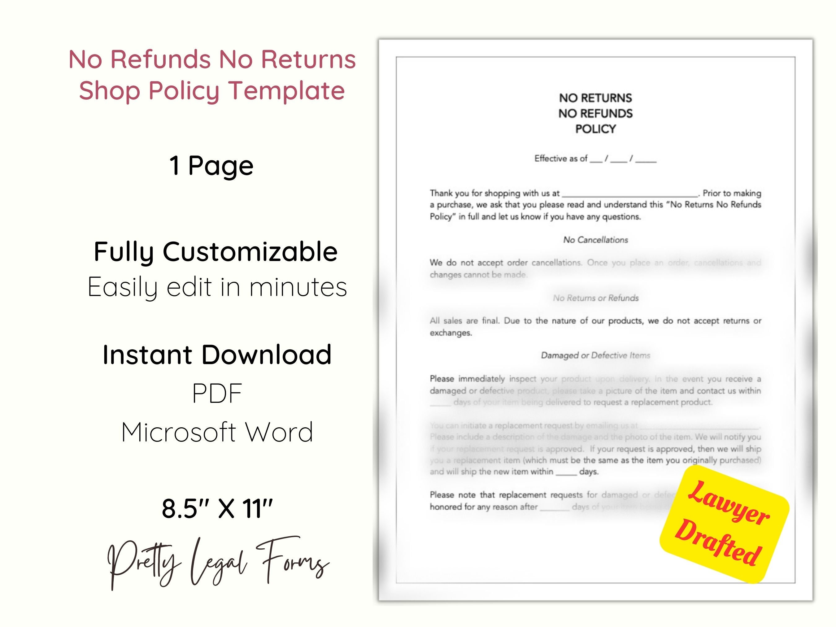 No Return No Refund Shop Policy Template, Return Policy for Perishable No Return No Refund Shop Policy Template, Return Policy for Perishable