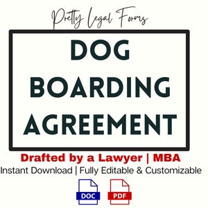 Dog Boarding Contract Template, Dog Boarding Service Agreement, Dog Kennel Form, Overnight Pet Boarding Form, Editable Dog Sitting Template