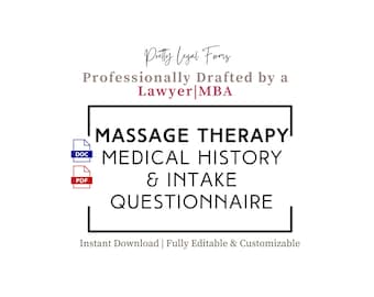 Massage Therapy Intake Questionnaire | Spa Medical History Forms (PDF, Word)