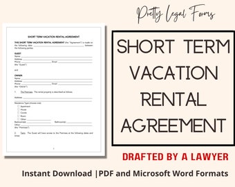 Short Term Vacation Rental Contract Template | Airbnb Contract | VRBO Agreement | Vacation Property Lease Form, Instant Digital Download