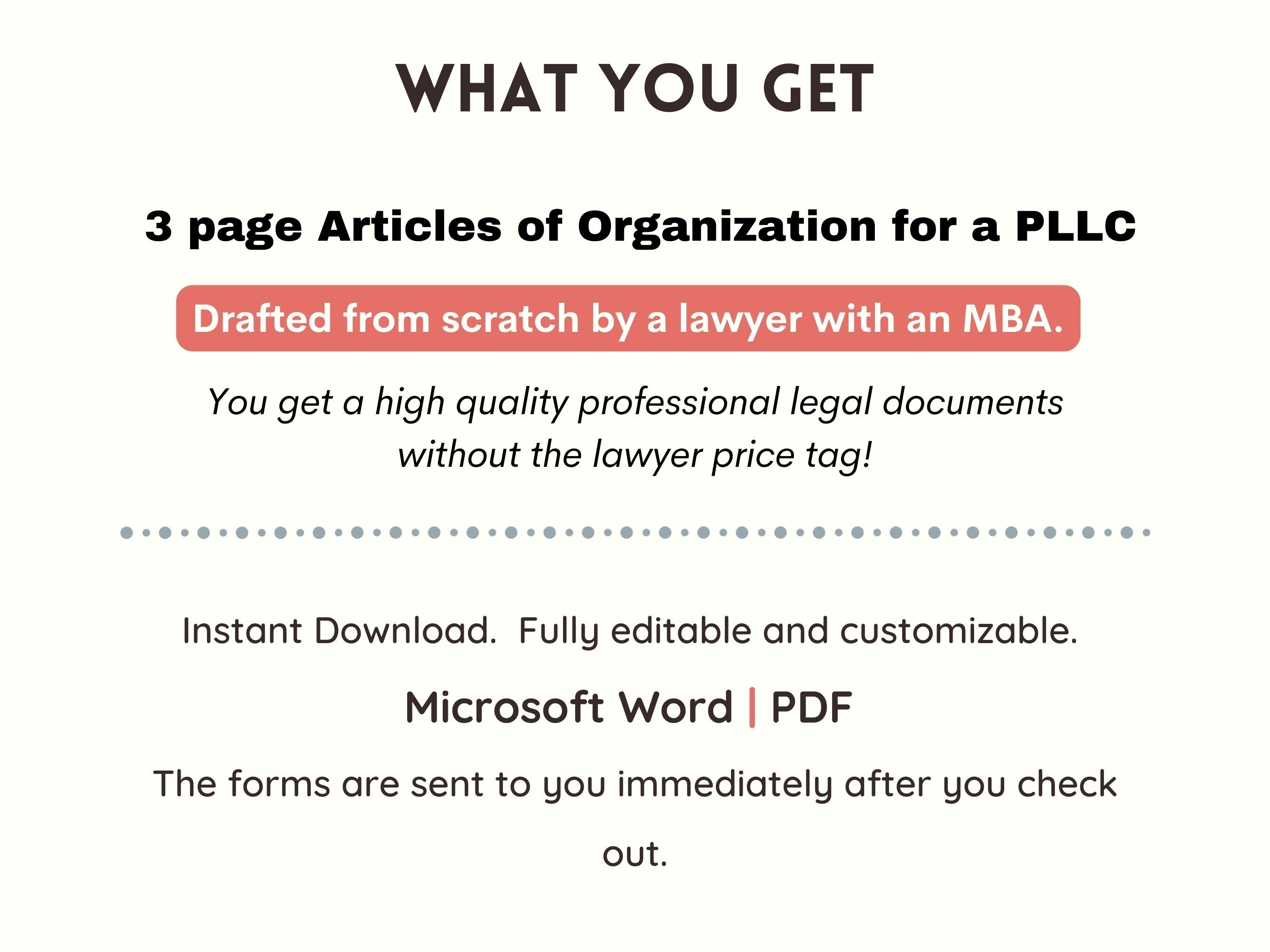 Pllc Form.pdf PLLC Articles of Organization Editable Template, Professional Limited ...