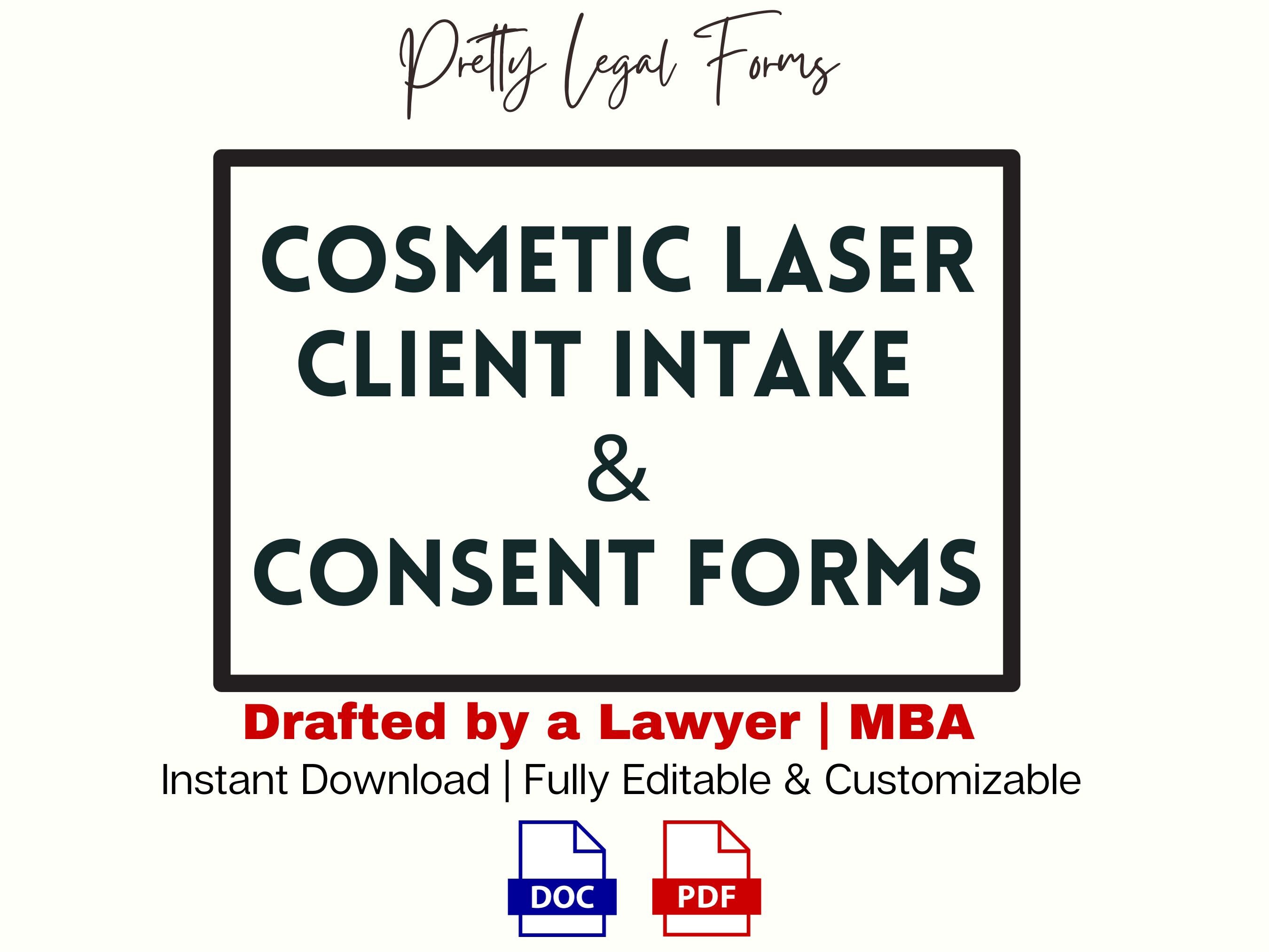 Laser Consent Form Cosmetic Laser Client Intake Form Laser Tech  Treatment Form Laser Technician Informed Consent Med Spa Waiver and Release