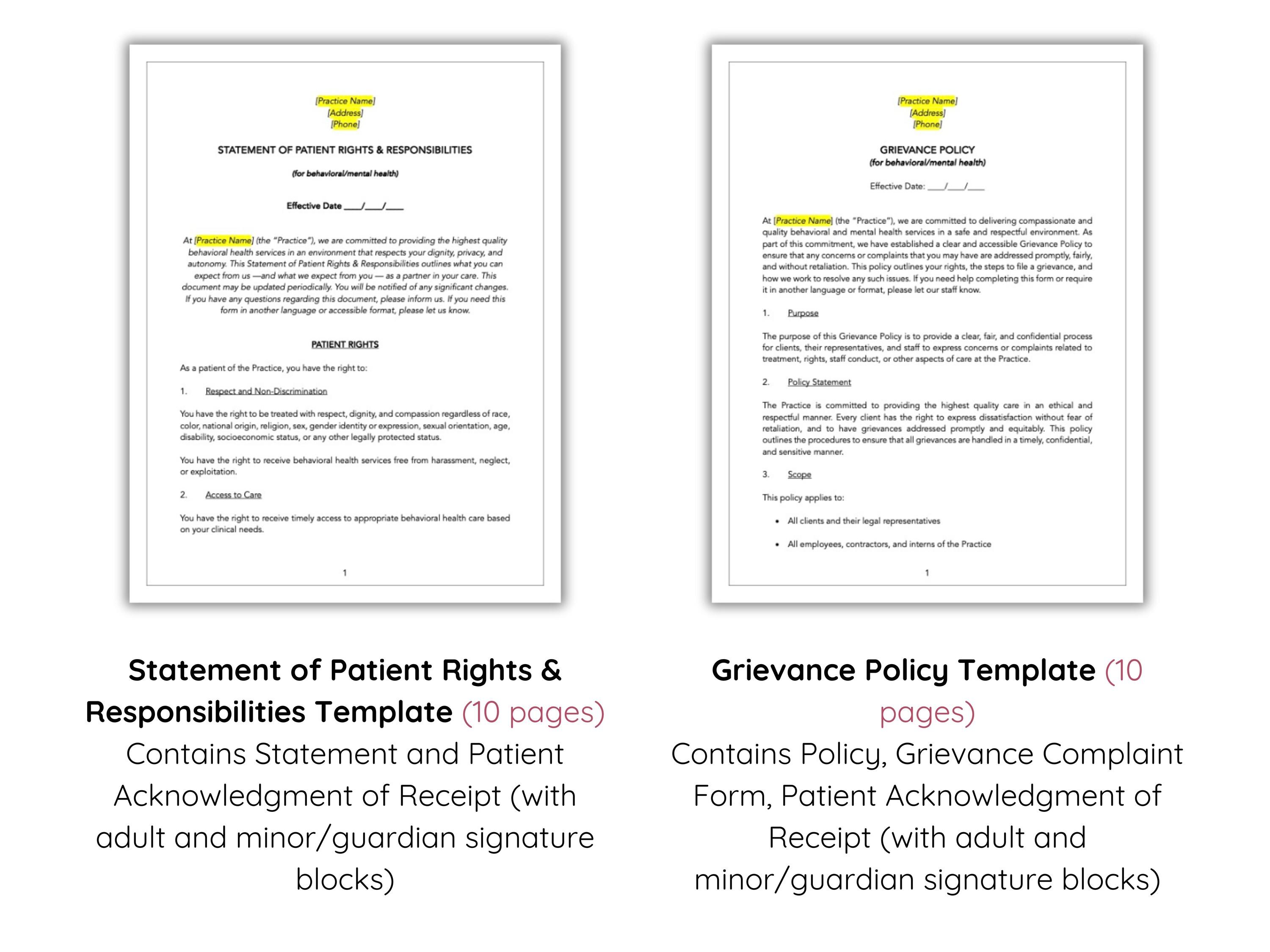 Behavioral Health Forms Bundle Mental Health Private Practice Policies ...