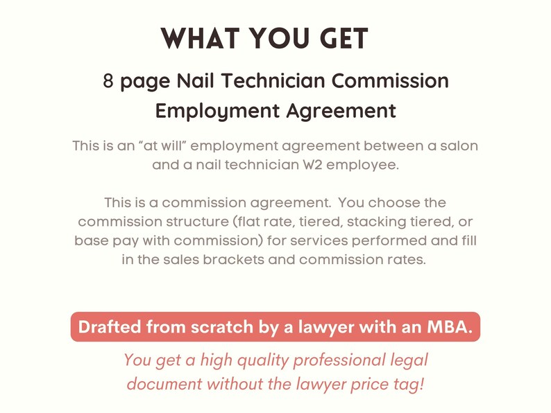 Nail Tech Commission Agreement Nail Salon Employee Commission Etsy