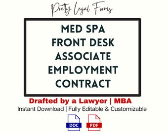 Medical Spa Front Desk Associate Employment Contract Template | Med Spa Employee Receptionist Hiring Agreement Form
