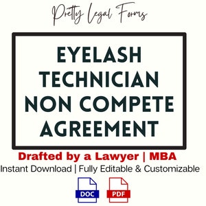 Lash Tech Non Compete Agreement Lash Technician Non Compete Contract Template Lash Artist Non Compete for Eyelash Tech Salon Non Compete