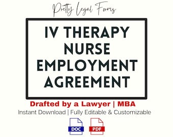 IV Therapy Nurse Contract Template, Infusion Nurse Employment Agreement, IV Clinic Employee Hiring, Medical Spa Contract, IV Drip Nurse