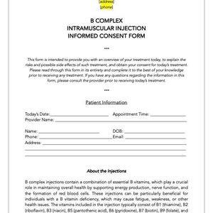 B-complex IM Injection Consent Form Vitamin B Complex Shots Informed ...