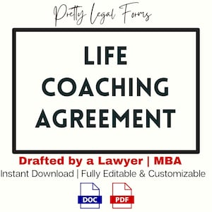Life Coaching Contract Template, Life Coach Agreement, Coaching Intake Forms, Life Coach Template, Personal Development Mentor Agreement