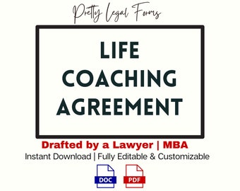 Modelo de contrato de coaching de vida, acuerdo de coaching de vida, formularios de admisión de coaching, plantilla de coaching de vida, acuerdo de mentor de desarrollo personal