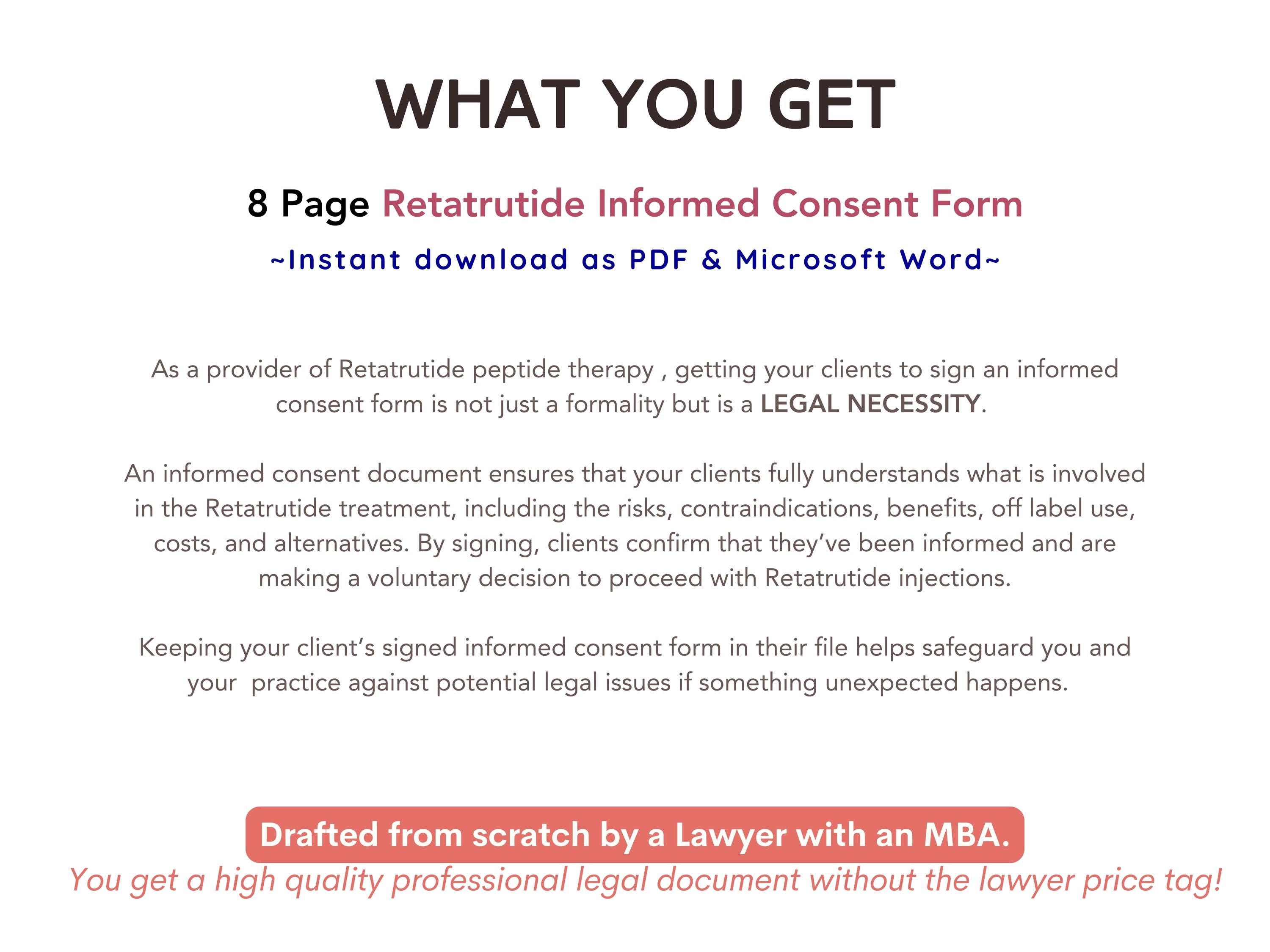 retatrutide pdf Retatrutide Consent Form Peptide Therapy Informed Consent Template GLP1  Retatrutide Weight Loss Injection Intake Forms Medical Spa Template