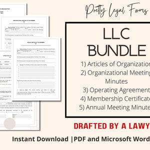 LLC Documents LLC Kit with Operating Agreement, Meeting Minutes, Articles of Organization Template Guide Start an LLC Business Bundle