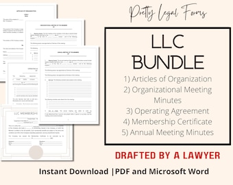 Documents LLC Kit LLC avec accord d'exploitation, procès-verbaux de réunion, modèles de statuts, guide pour démarrer une entreprise LLC