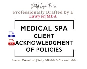 Medical Spa Client Acknowledgement of Policies Med Spa Client Intake Form Aesthetic Nurse Injector New Client Forms Cosmetic Clinic Policies