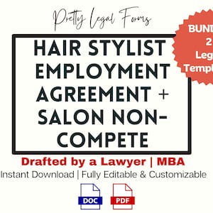 Hair Stylist Employment Agreement and Non Compete, SALON Business Forms Bundle, Hair Salon Legal Templates, Employee Salon Non Compete
