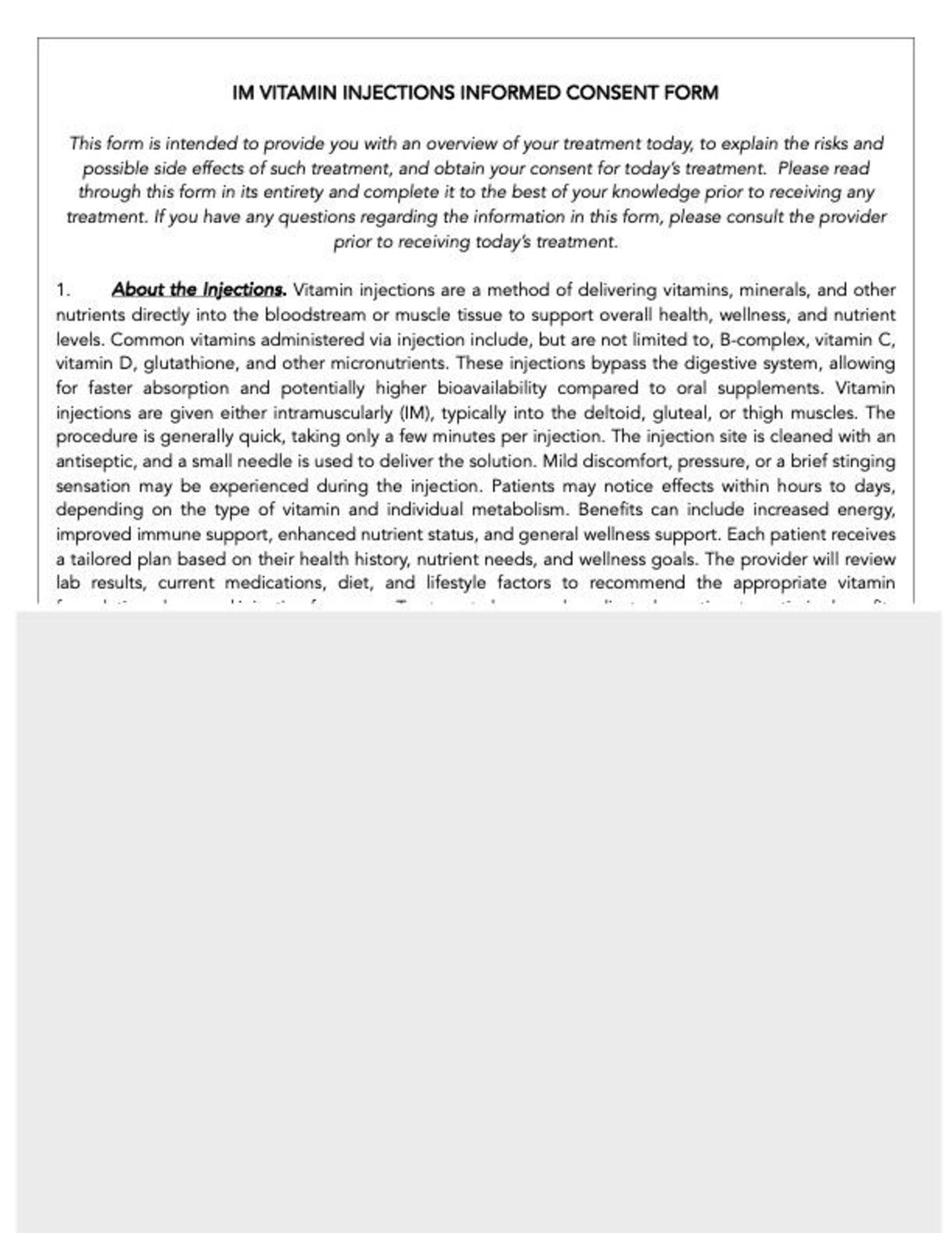 IM Vitamin Injections Informed Consent Form Template (B-12, B-complex ...